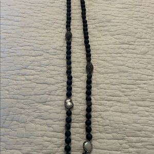 Elegant Lapis Blue Beaded Necklace with Silver Accents. 16 inches